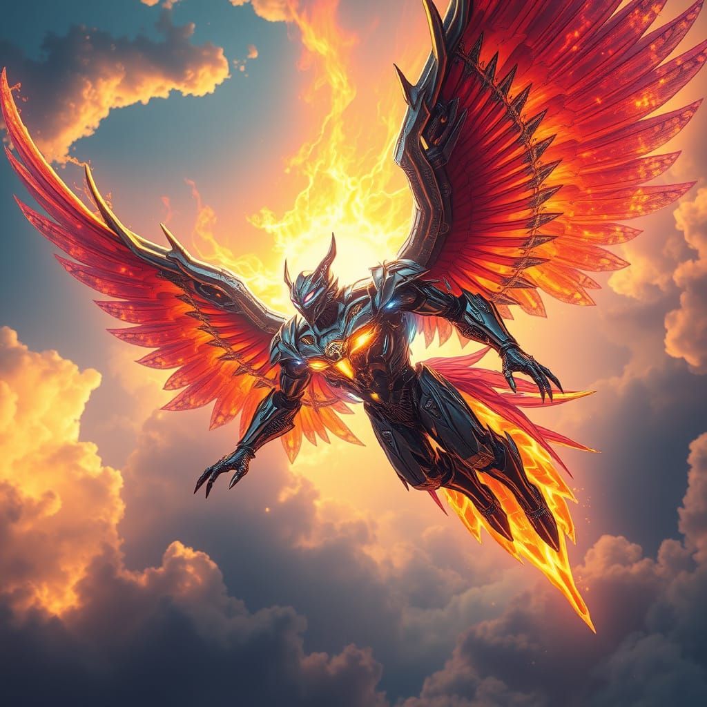 Mechanical Angel Descends in Dark Fantasy Art