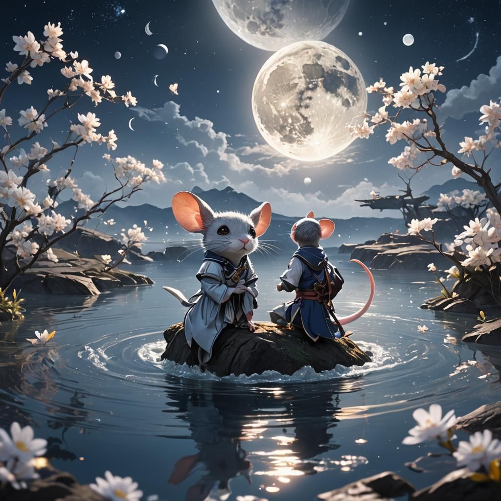 Magical Mouse on the Moon in 3D Anime Style