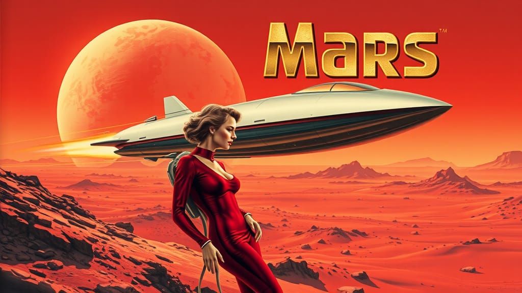 Retro-Futuristic Mars Travel Poster in Sci-Fi Style