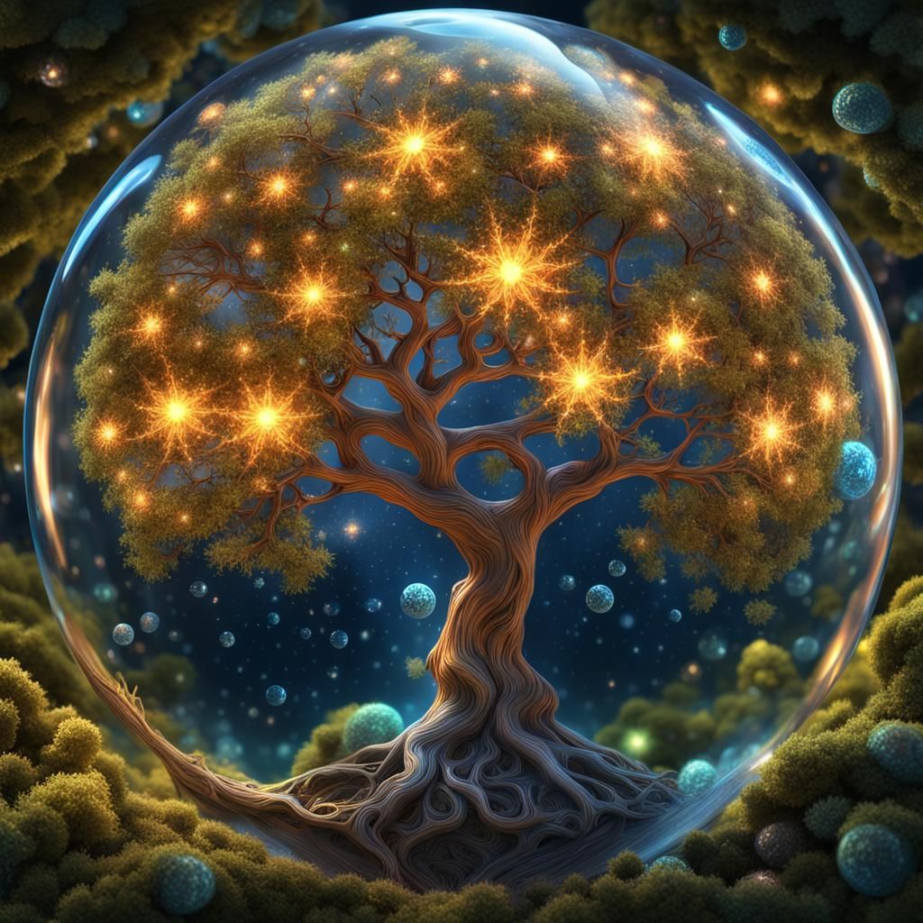 Tree Stars in Bubble: Detailed Digital Fantasy Painting