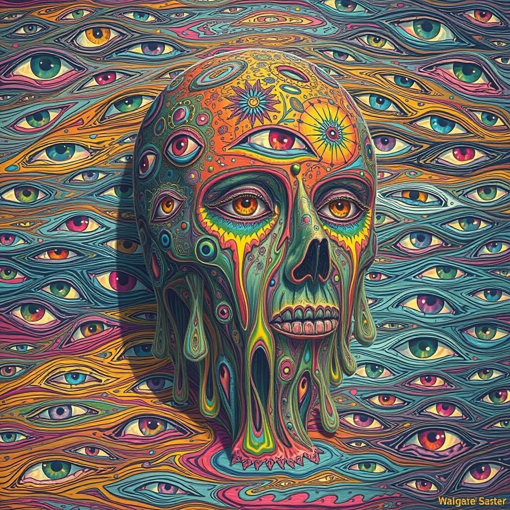Psychedelic Melting Figure with Ethereal Eyes