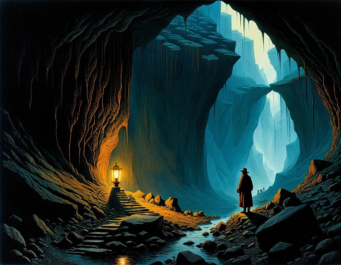 Speleologist in an Infinite Cave, Dark Fantasy Art