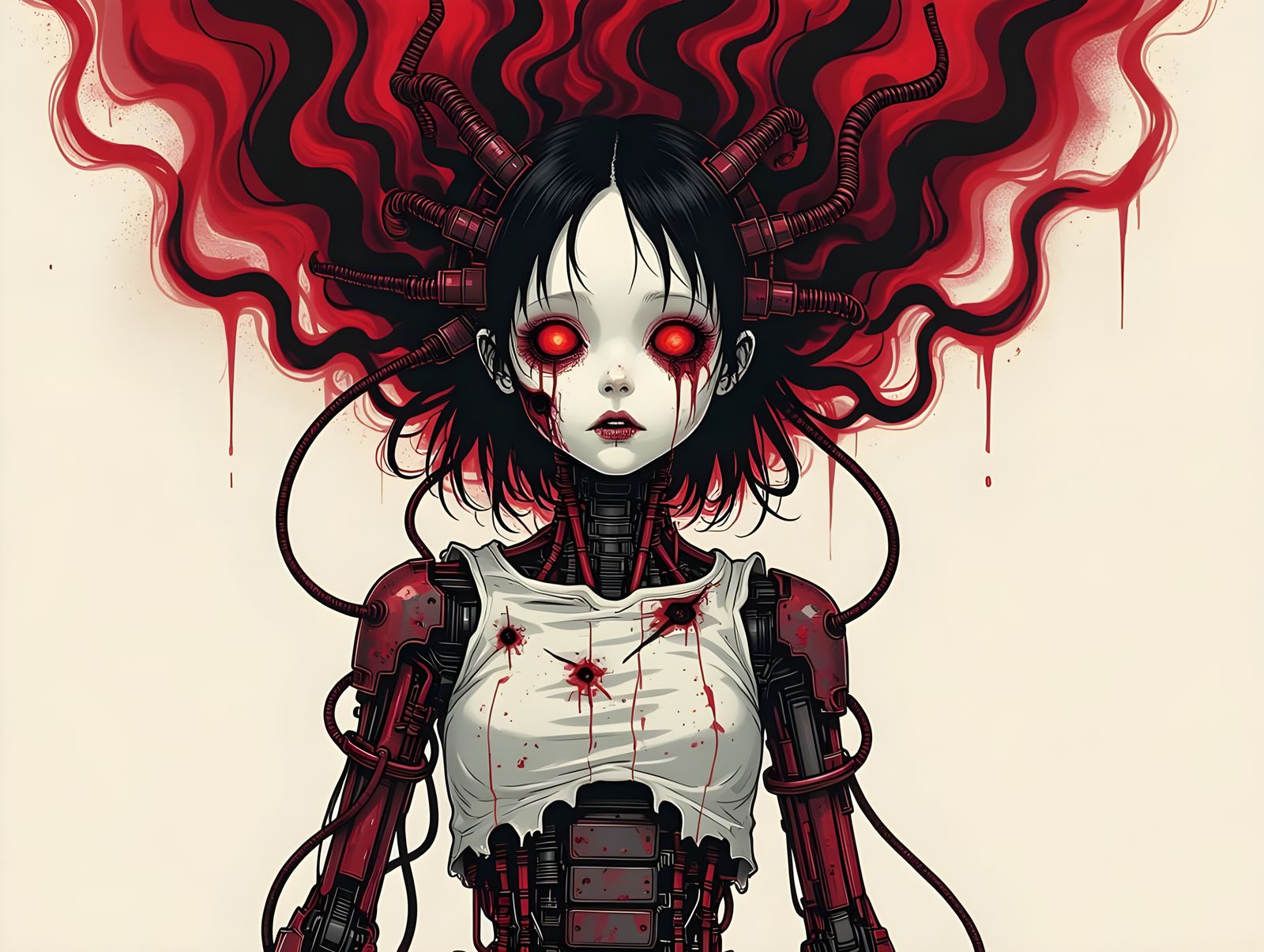 Grotesque Biomechanical Horror in Cyberpunk Aesthetic