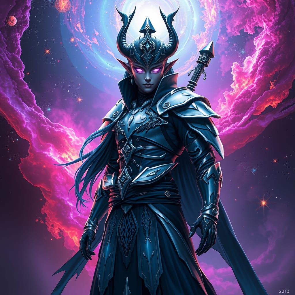 Drow Elf Samurai in Ash Thorp Digital Art Style