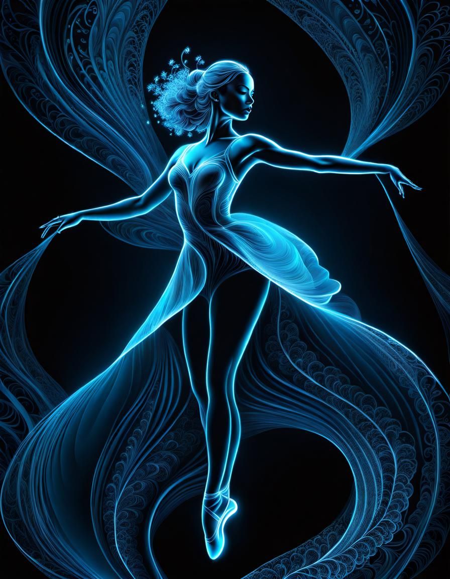 Dramatic Dancing Ballerina in Bioluminescent Line Art