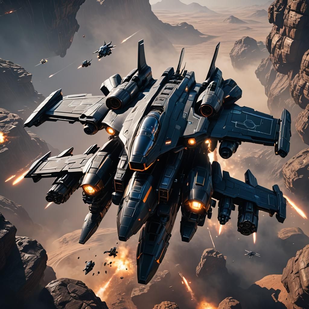 Black Spaceship Fighter Jet Mech in 3D