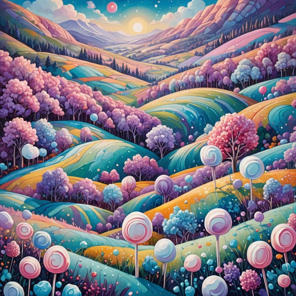 Marshmallow Lollipop Farm in a Whimsical Landscape