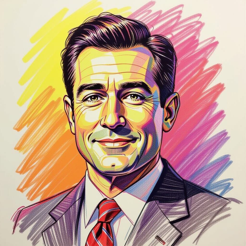 Neon Colored Pencil Portrait of a President