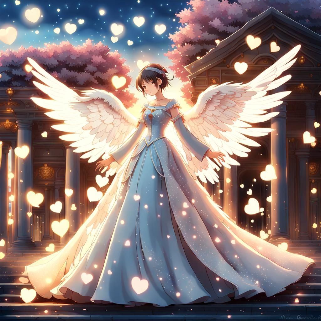 beautiful angel with glowing Heart lights