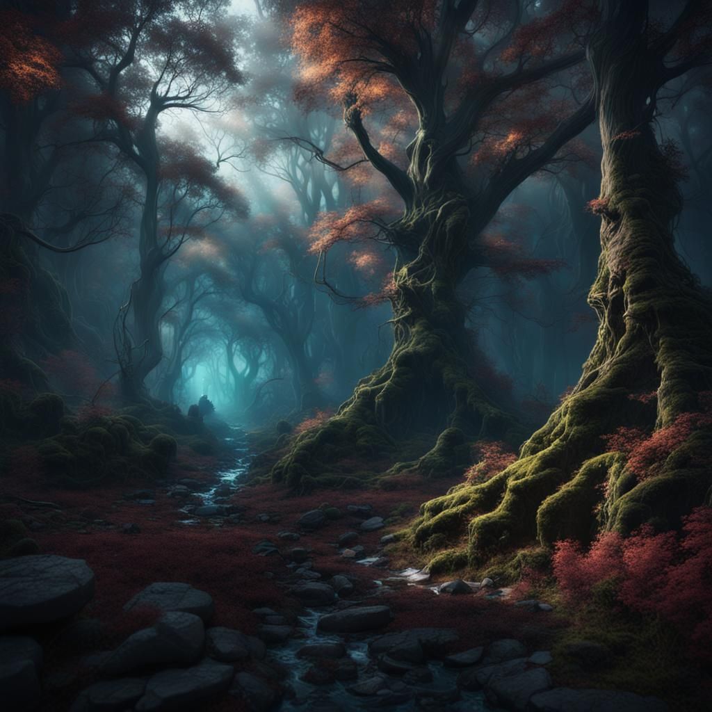 Mystic Forest in the Dark: Detailed Matte Painting