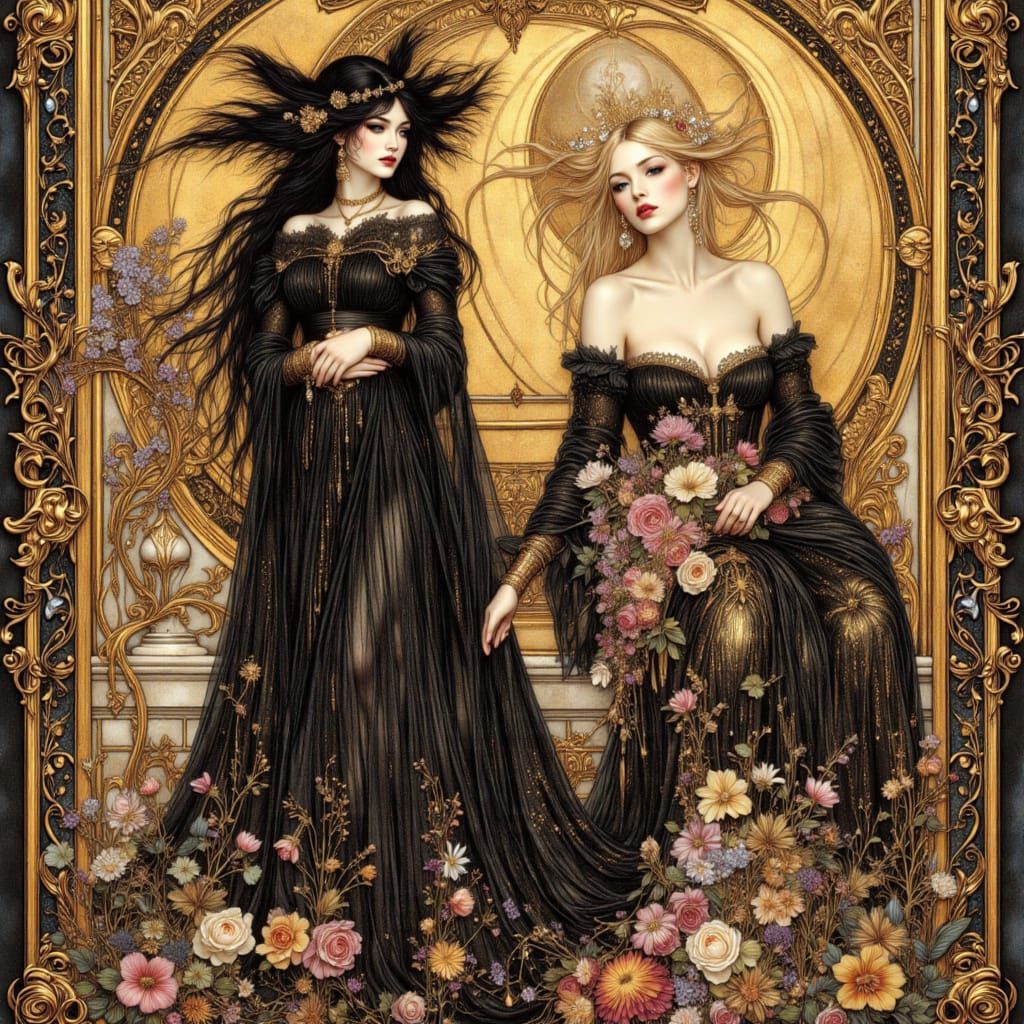 Fairy Witch Queen in Art Nouveau and Gothic Fantasy Style