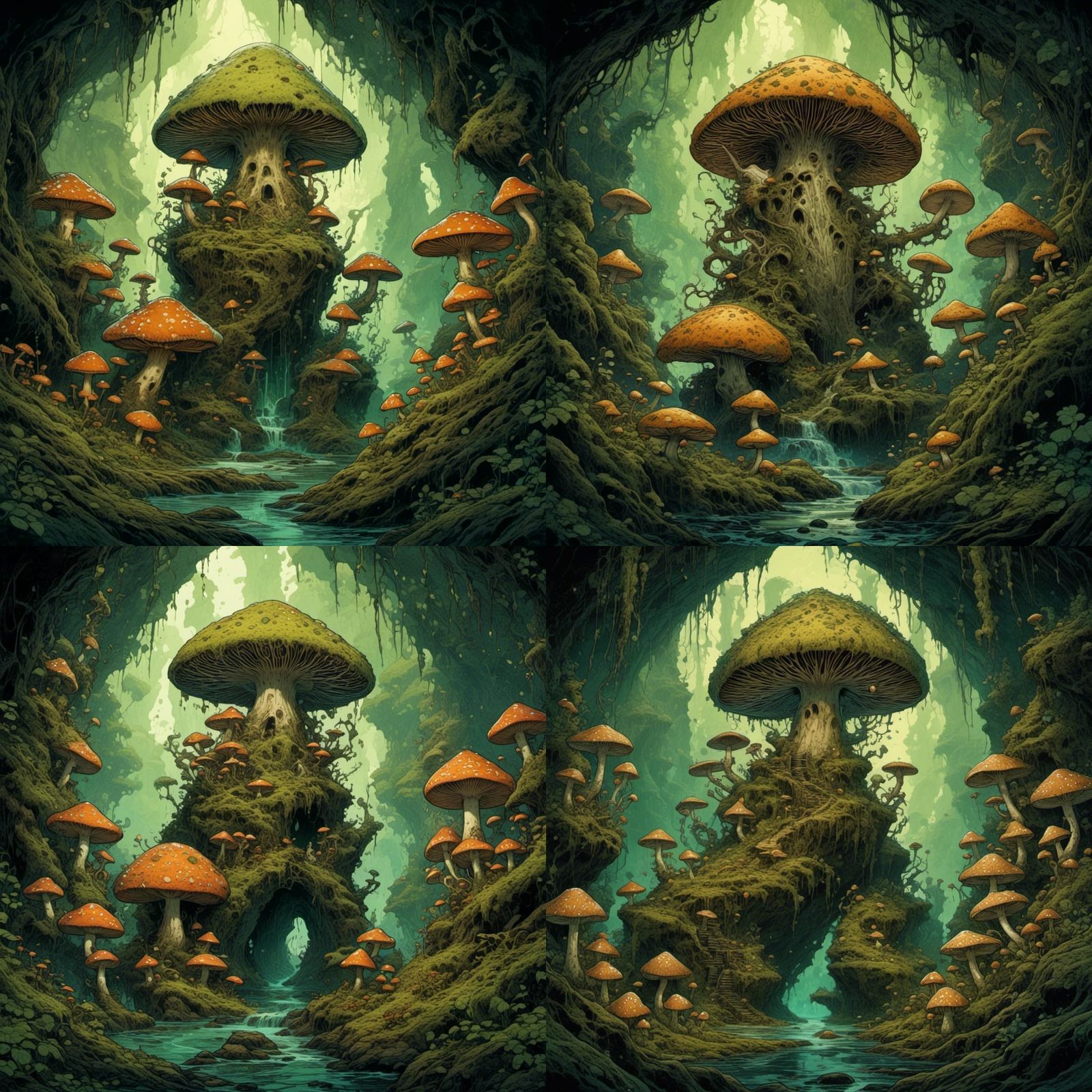 Mushroom Warrior Emerges from Fungal Forest