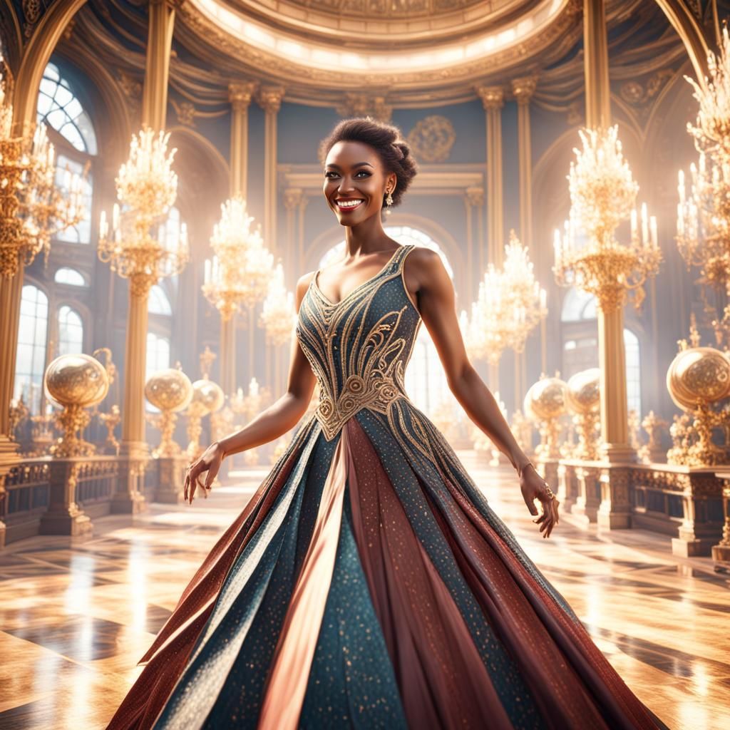 Woman Twirling in Ballroom: Fantasy Concept Art