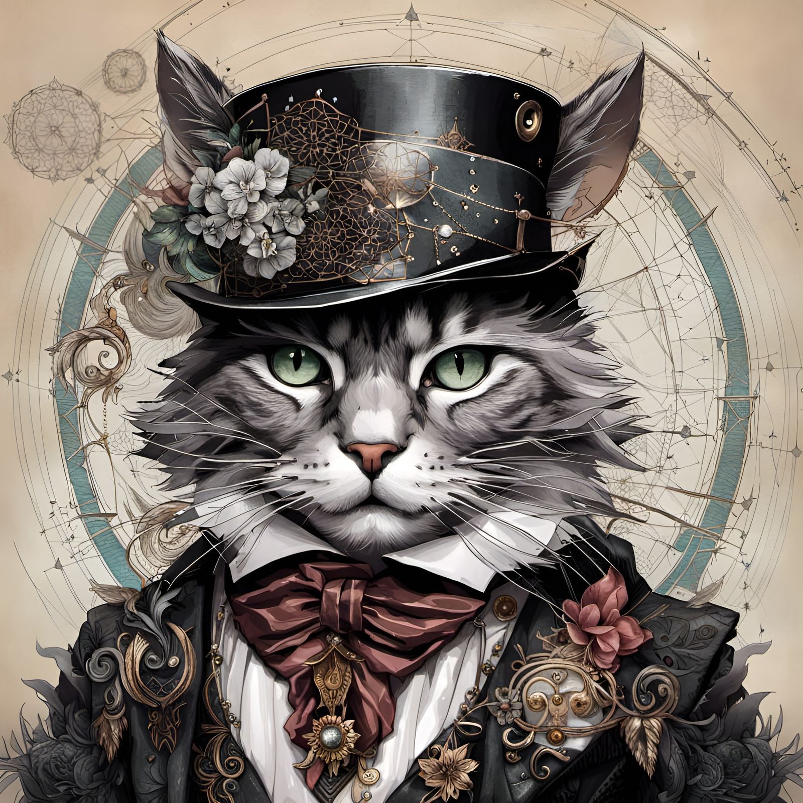 Anthropomorphic Cat Baron in Top Hat, Digital Art