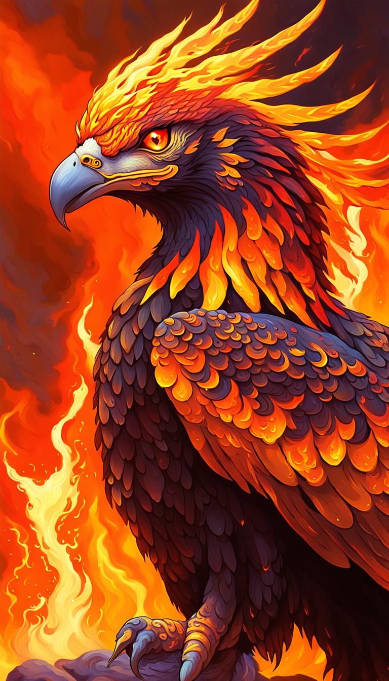 Majestic Fire Phoenix Portrait in Blazing Inferno