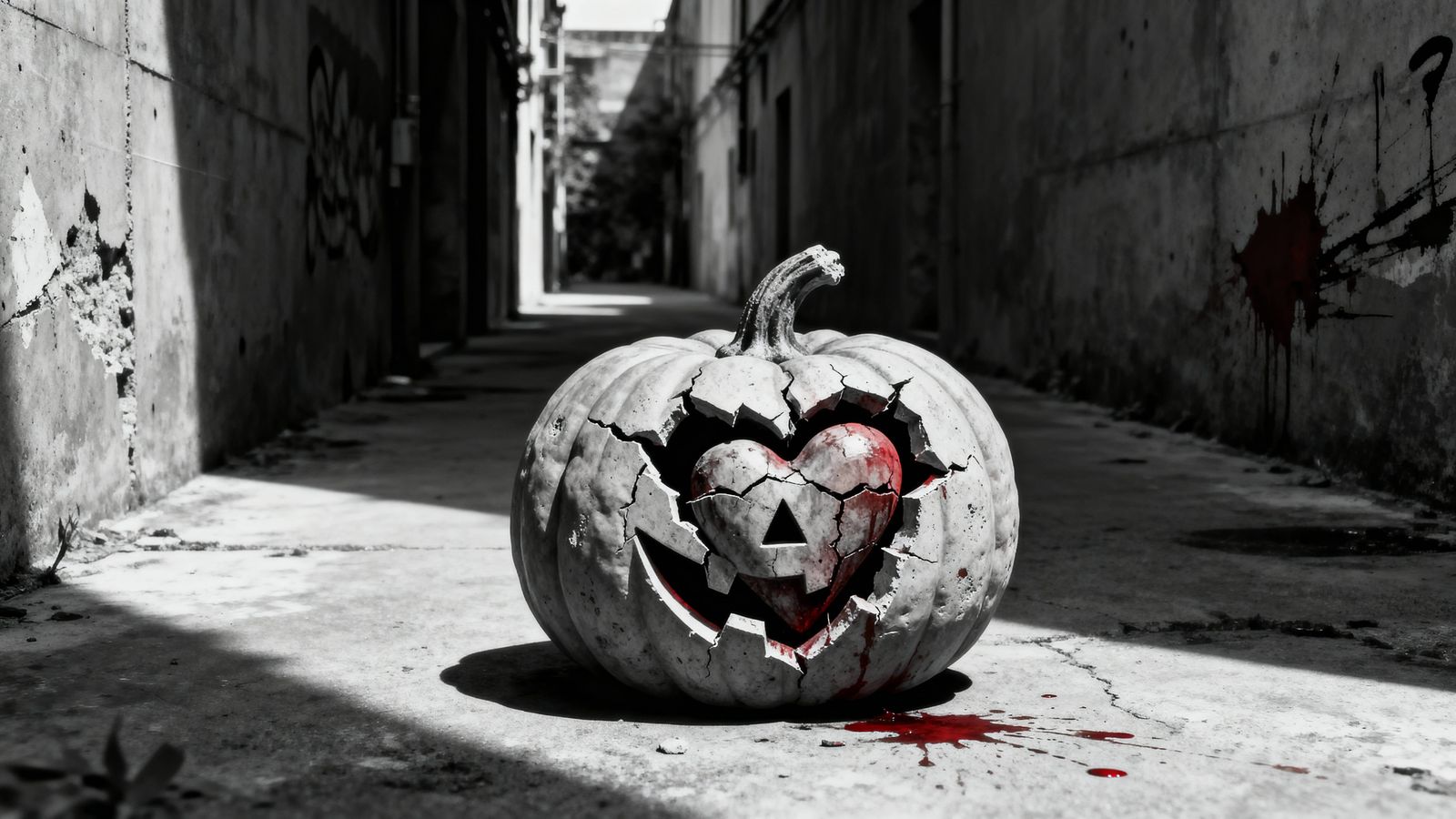 Broken Heart in Smashed Jack-o'-Lantern, Abstract Surrealism