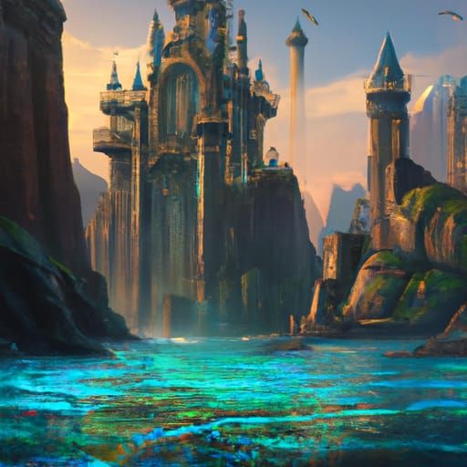 Detailed Matte Painting of Atlantis in Deep Color