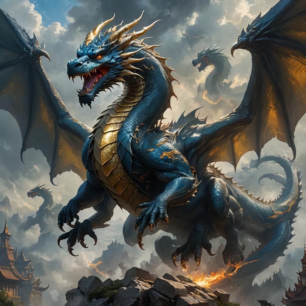 Majestic Dragon Soaring Through Misty Skies