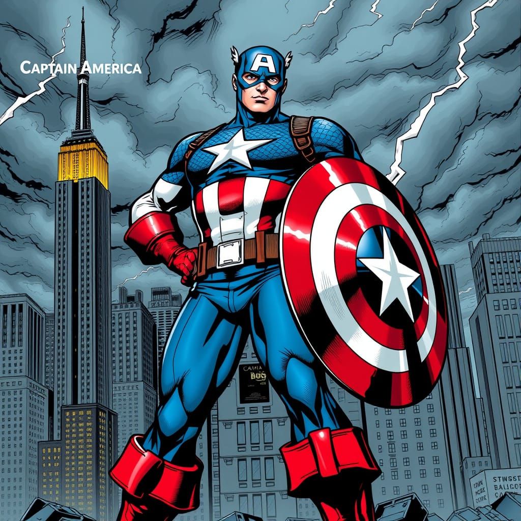 Heroic Captain America in Comic Book Style