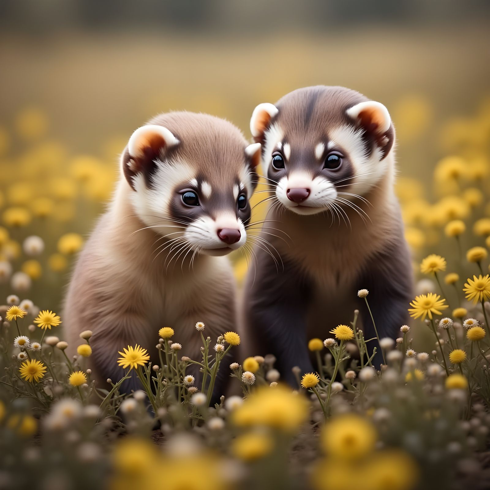 Vibrant Ferrets Play in the Outdoors