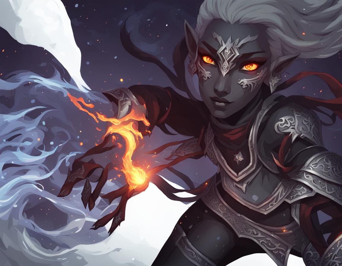Drow Elf Assassin Dancing with Fire