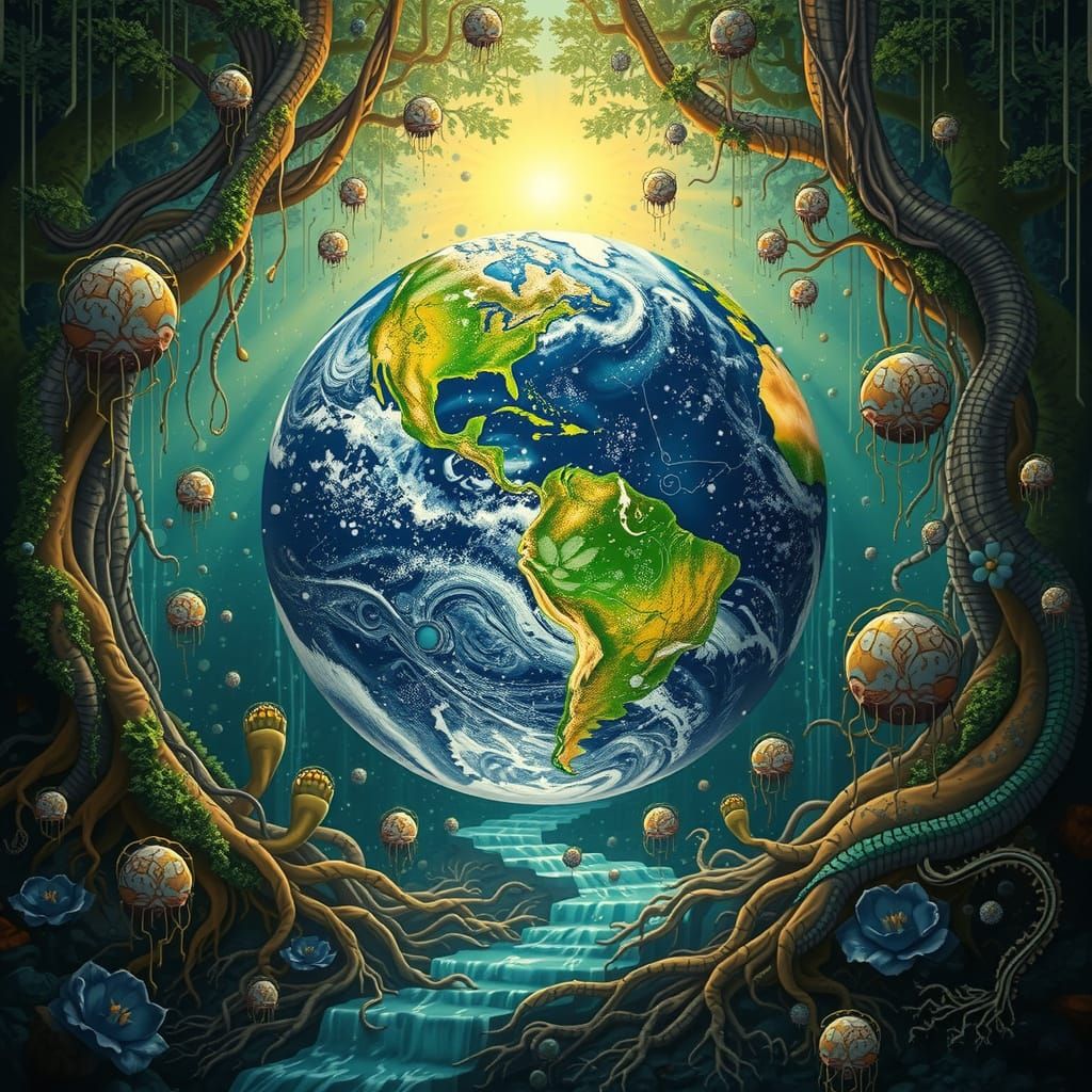 Vibrant Earth Entity in Futuristic Organicism Style