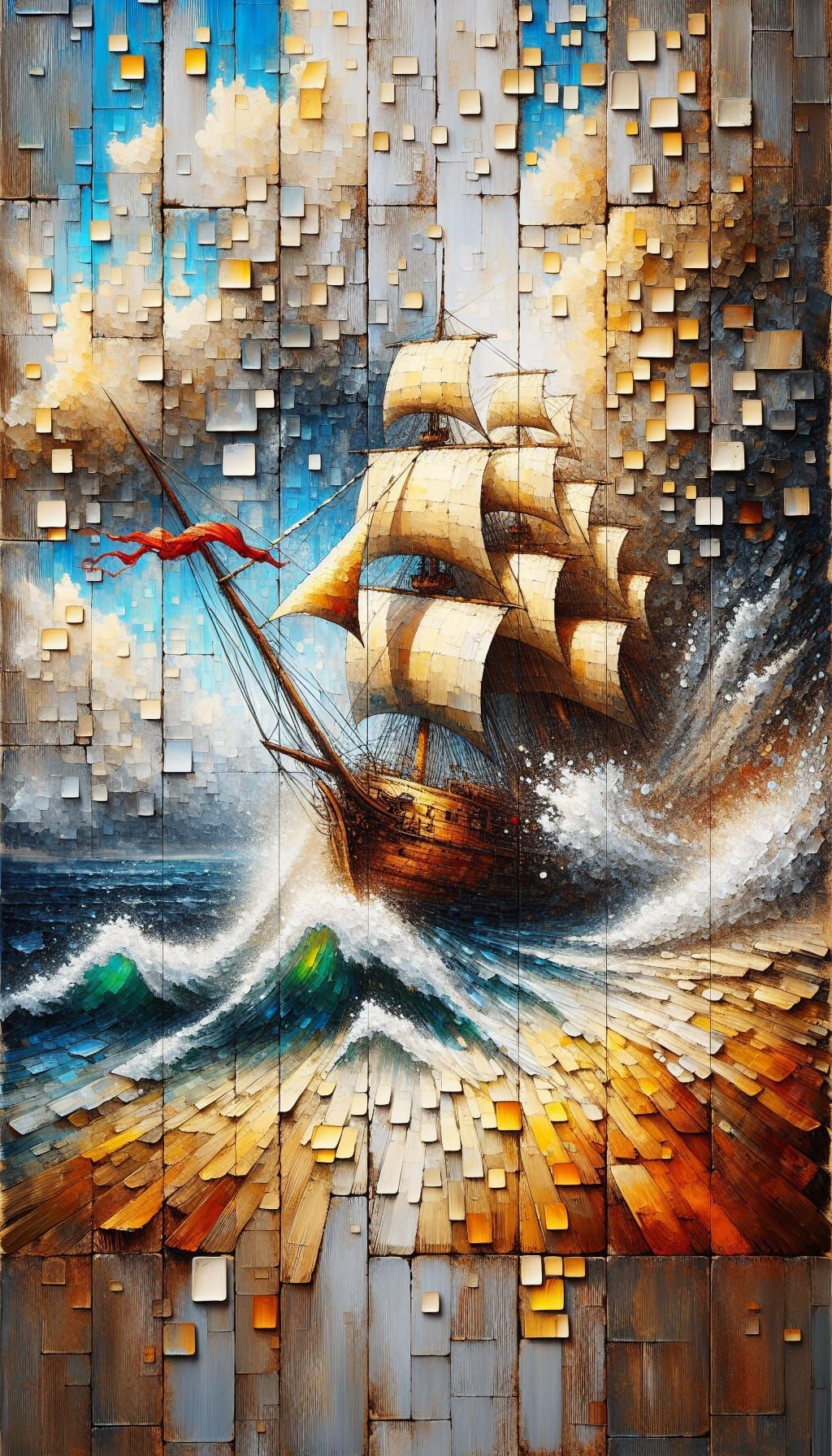 Abstract Sailing Ship Amidst Storm, Digital Art