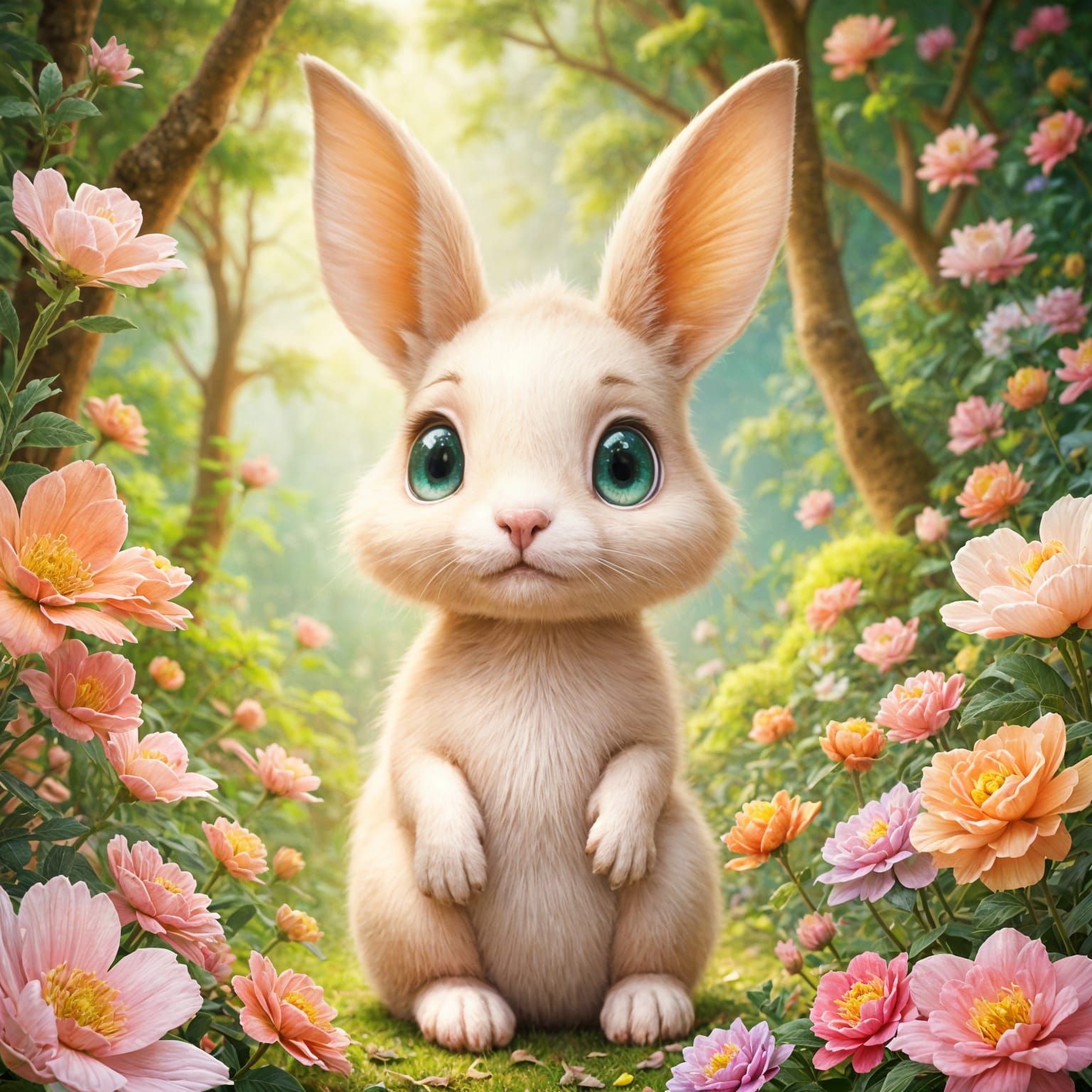 Surreal Rabbit in Enchanted Garden Scene