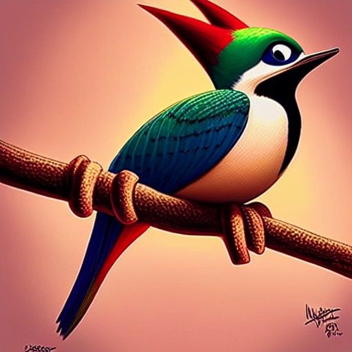 Pixar Woodpecker in Cityscape, Detailed 8K Render