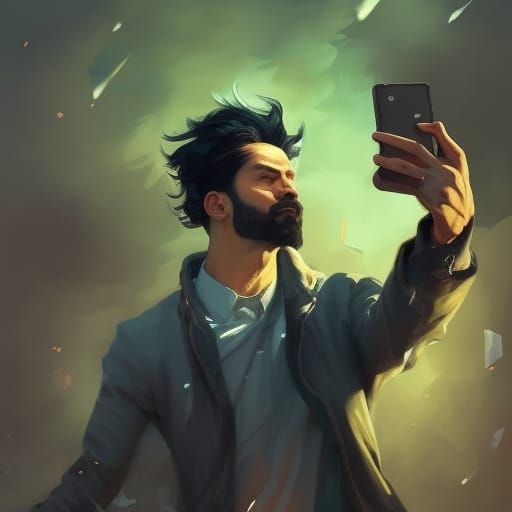 Detailed Portrait of Man Taking Selfie