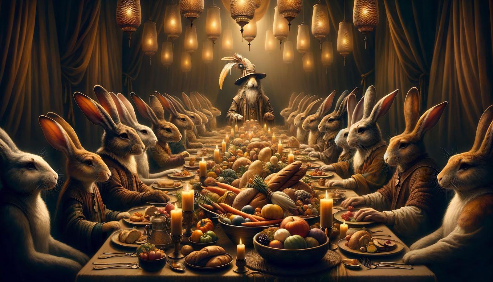 Festive Rabbit Harvest Feast Under Golden Lanterns