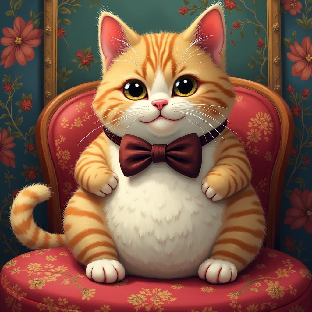 Chubby Cat in Bow Tie, Lowbrow Art Style
