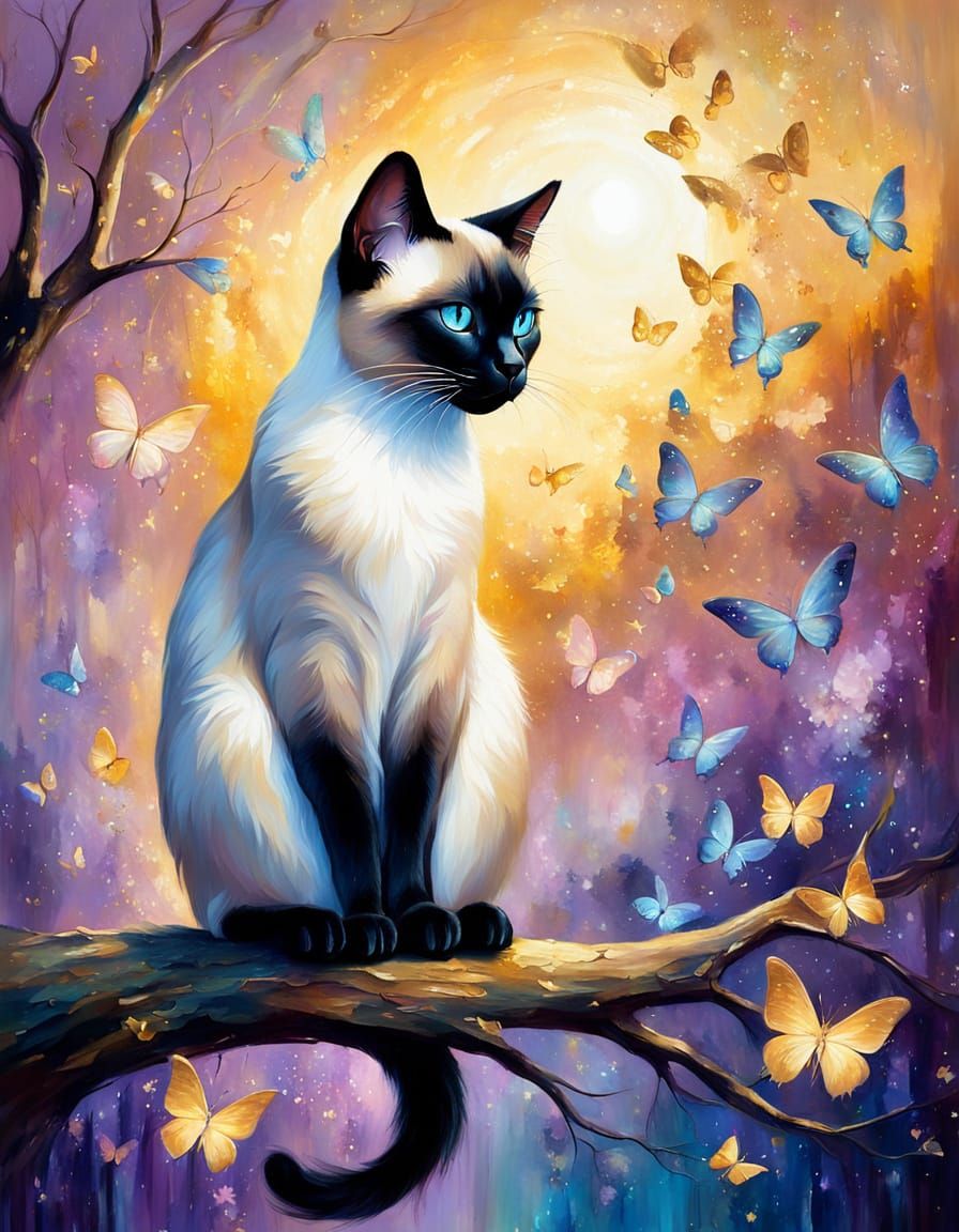 Elegant Siamese Cat in Golden Light, Fine Art Oil Painting