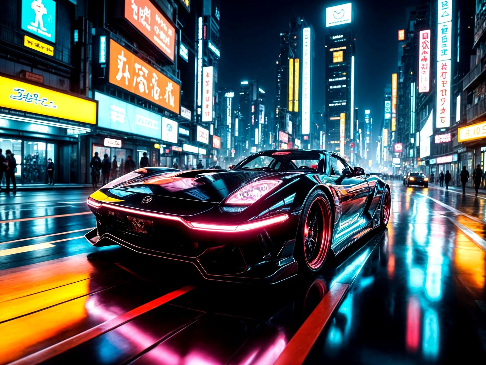 Cyberpunk Mazda RX-7 Races Through Tokyo