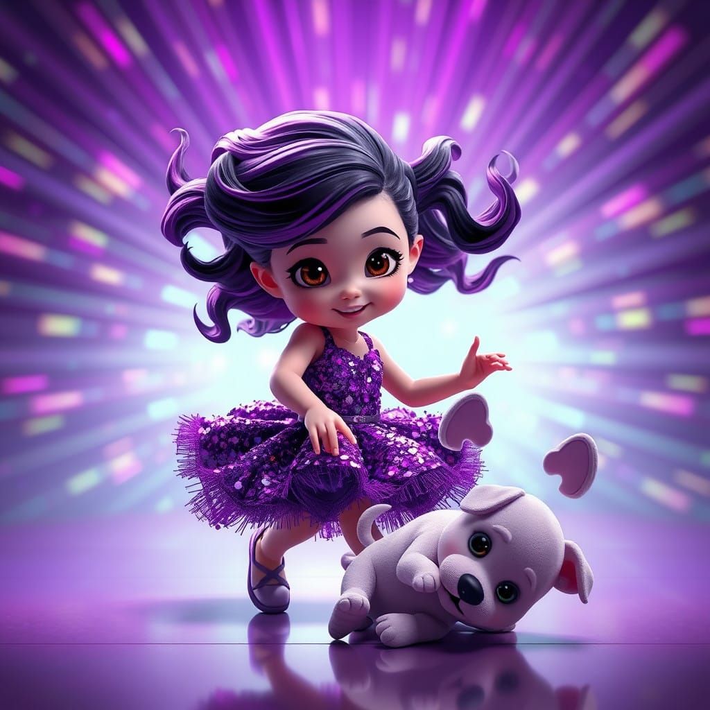 Vibrant Little Girl in 3D Futurism Psychedelic Disco Style