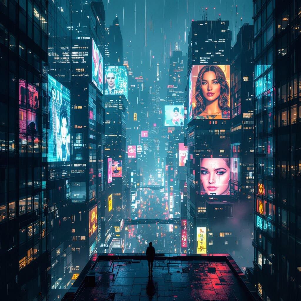 Vast Rainy Megacity Skyline at Night