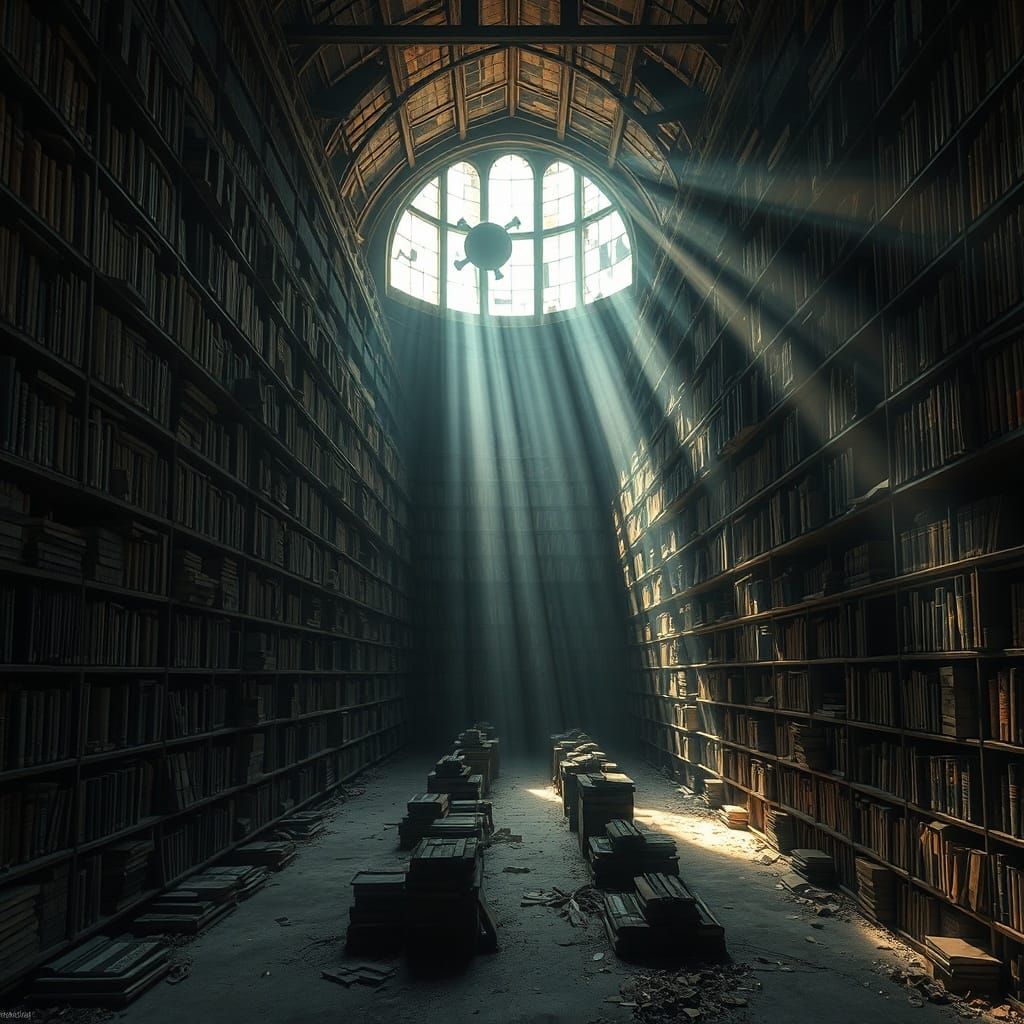 Abandoned Library with Atmospheric Lighting