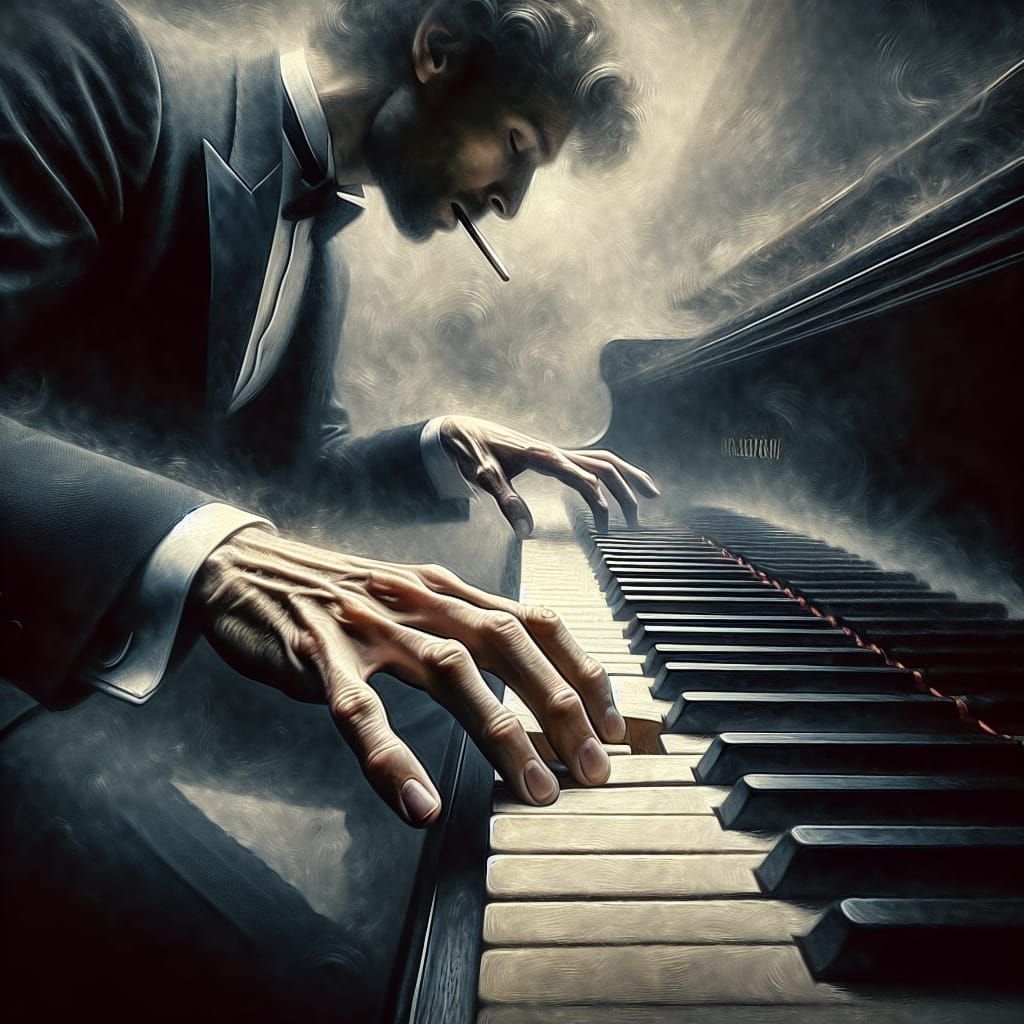 Pianist's Hands in Hyperrealistic Impressionism