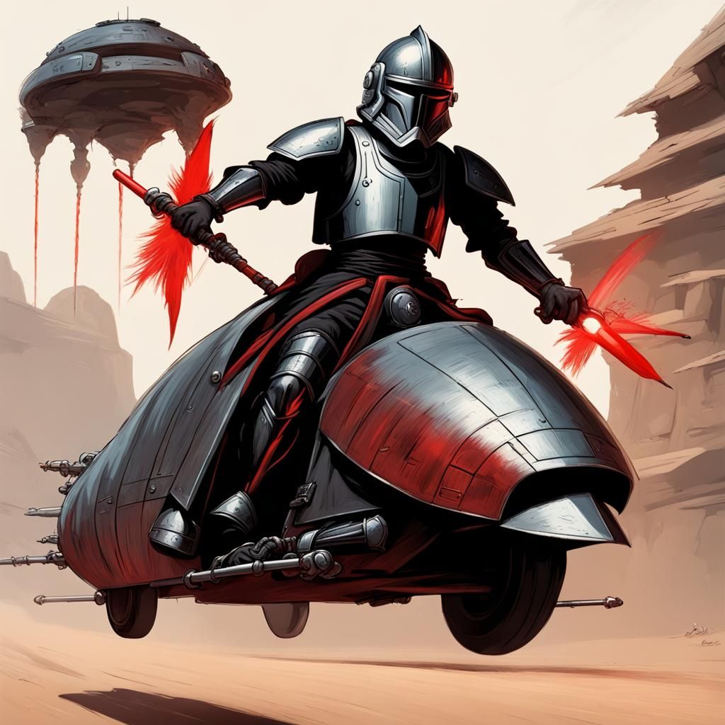 Medieval Knight on Speeder Bike, Horror Style