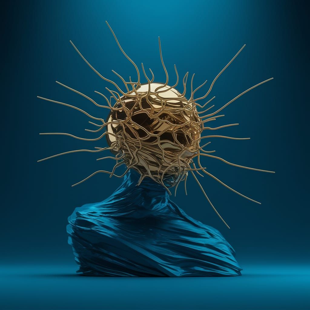 Surreal Minimalist Gold and Blue Abyssal Landscape