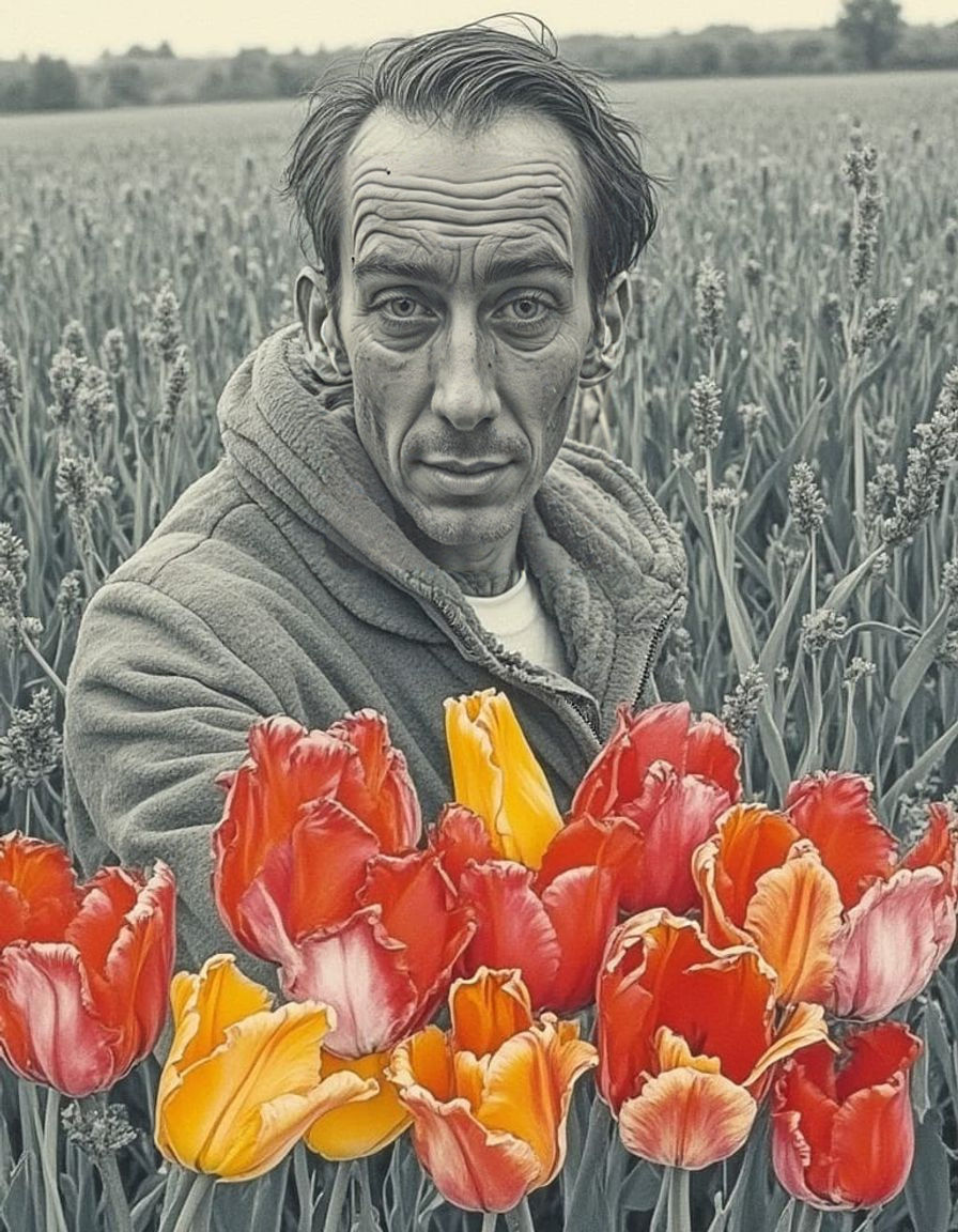 Surrealist Portrait in Soft Focus, Tulip Petal Face