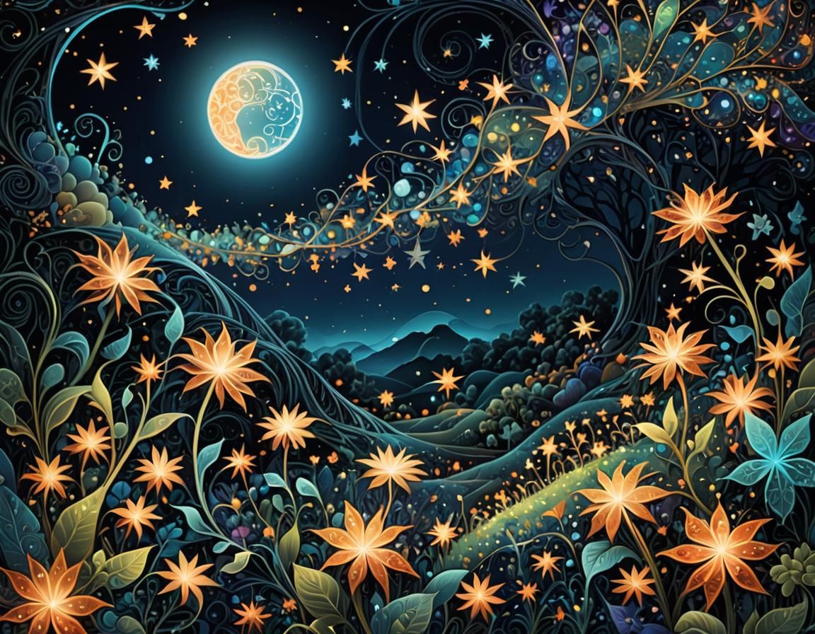 Ethereal Gardener Tending Stars: Abstract Fractal Art