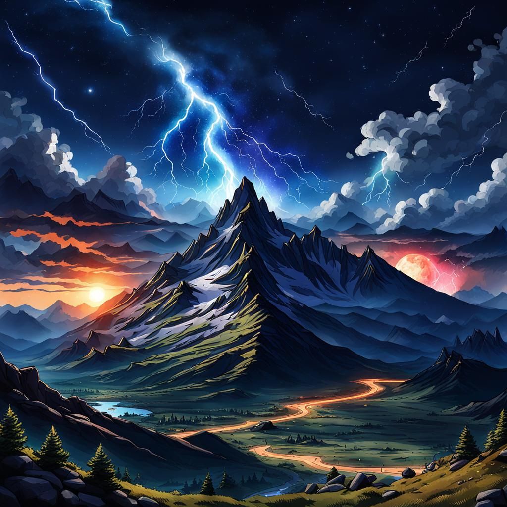 Surreal Landscape with Celestial Elements