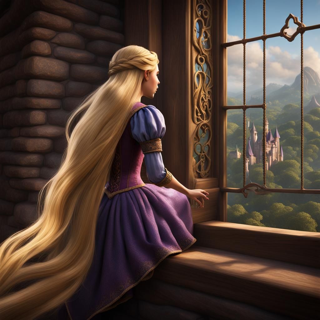 Rapunzel in Tower: Detailed Fantasy Art