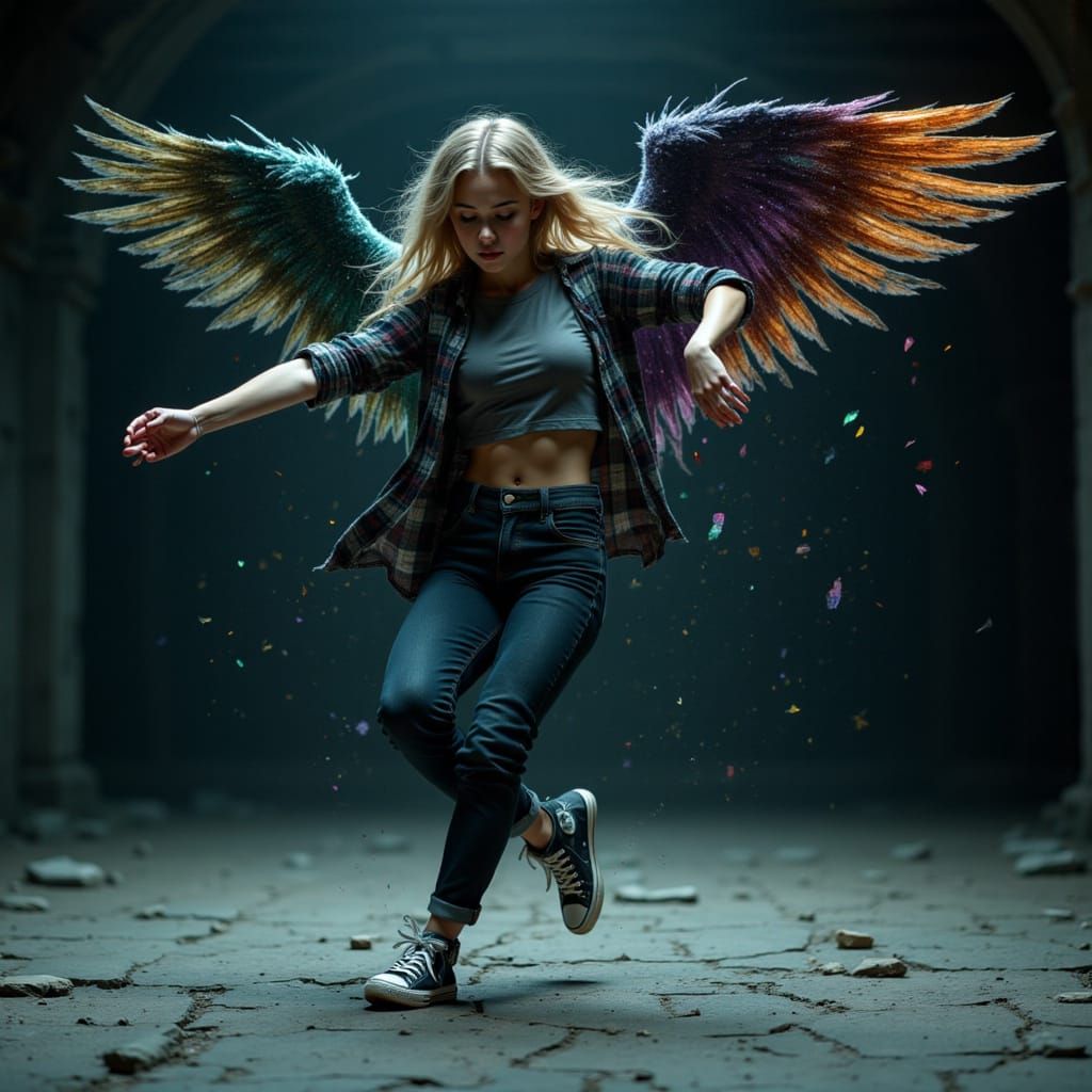 Dark Angel Breakdancing in Cyberpunk Style