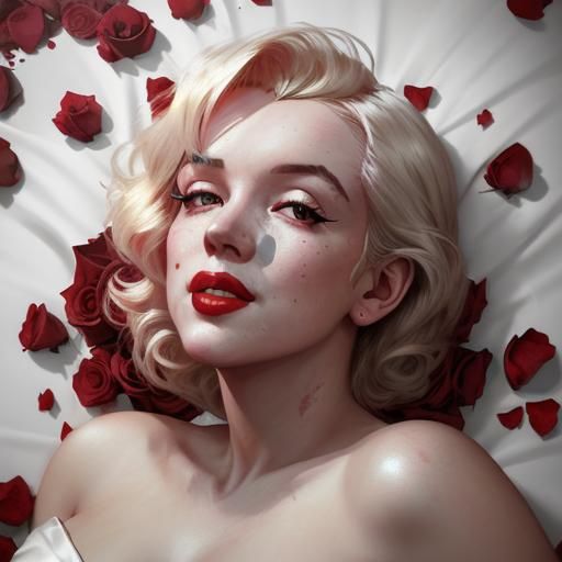 Marilyn Monroe Portrait with Red Roses, Detailed Art