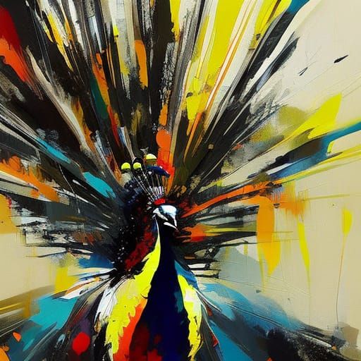 Colorful Peacock Ink Splash: Digital Oil Painting