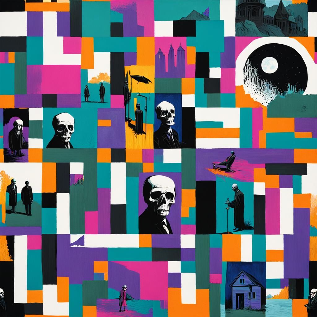 Ominous Gothic Party Scene in Mixed Media