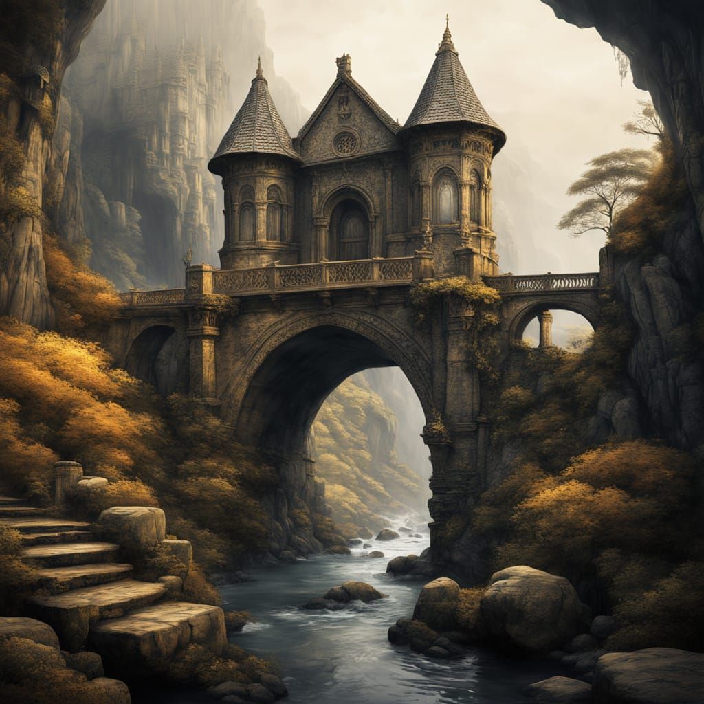 Majestic Dwarven Bridge in Mystical, Golden Light
