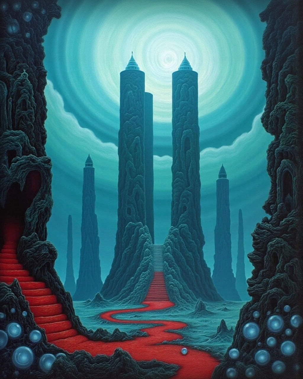 Underwater Red Staircase to Celestial Pyramid